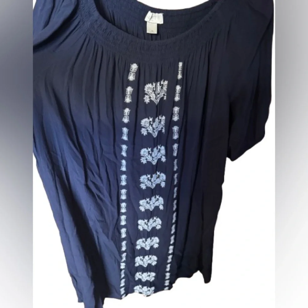 LOFT Dark Blue dress with White Embroidery - Picture 2 of 8